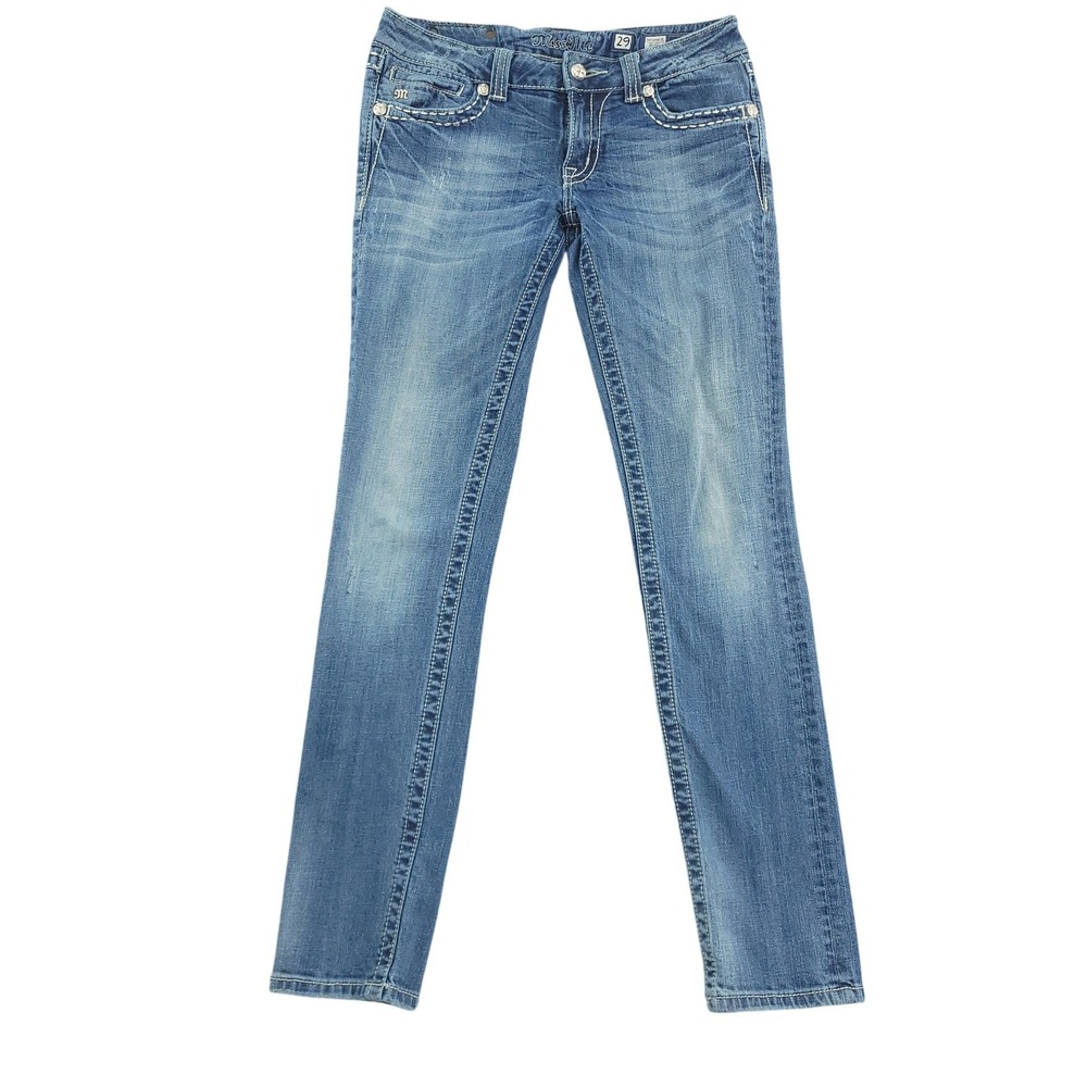 Miss Me Jeans Womens‎ 29 Medium Wash Low Rise Skinny Rhinestone Stretch Denim
